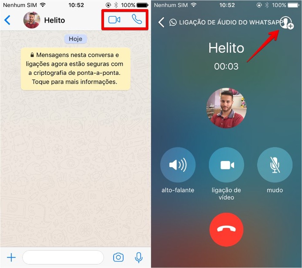 Inicie uma ligação de áudio ou vídeo — Foto: Reprodução/Helito Bijora