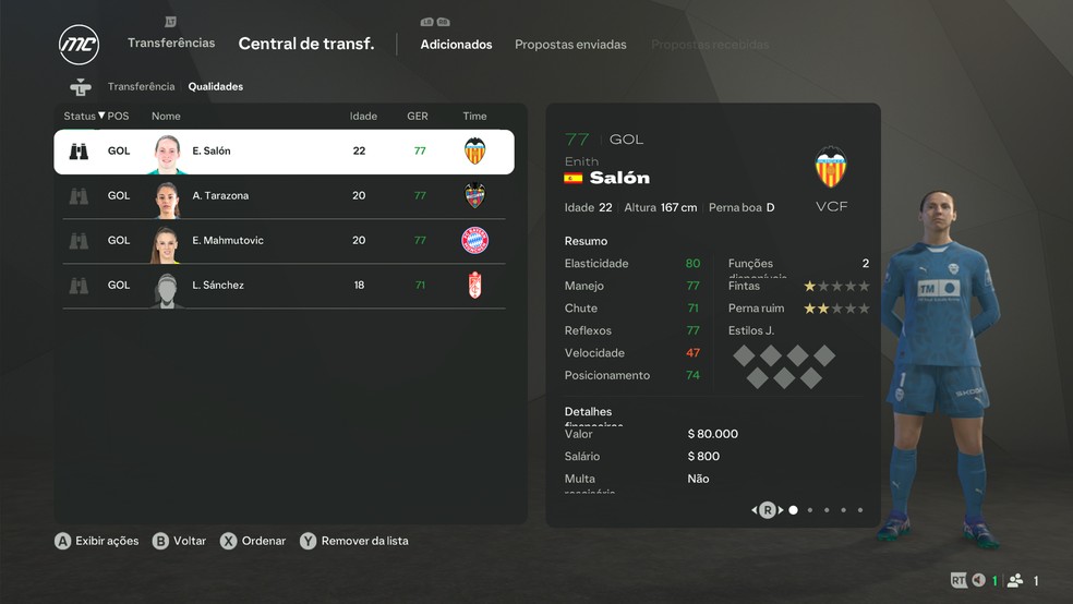 Enith Salon, do Valencia, no Modo Carreira do EA FC 25 — Foto: Reprodução/Luccas Melo