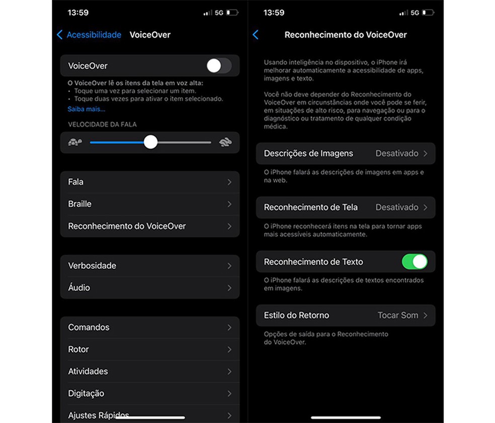Recurso de IA do iPhone, o VoiceOver descreve visor da câmera — Foto: Reprodução/Marcela Franco