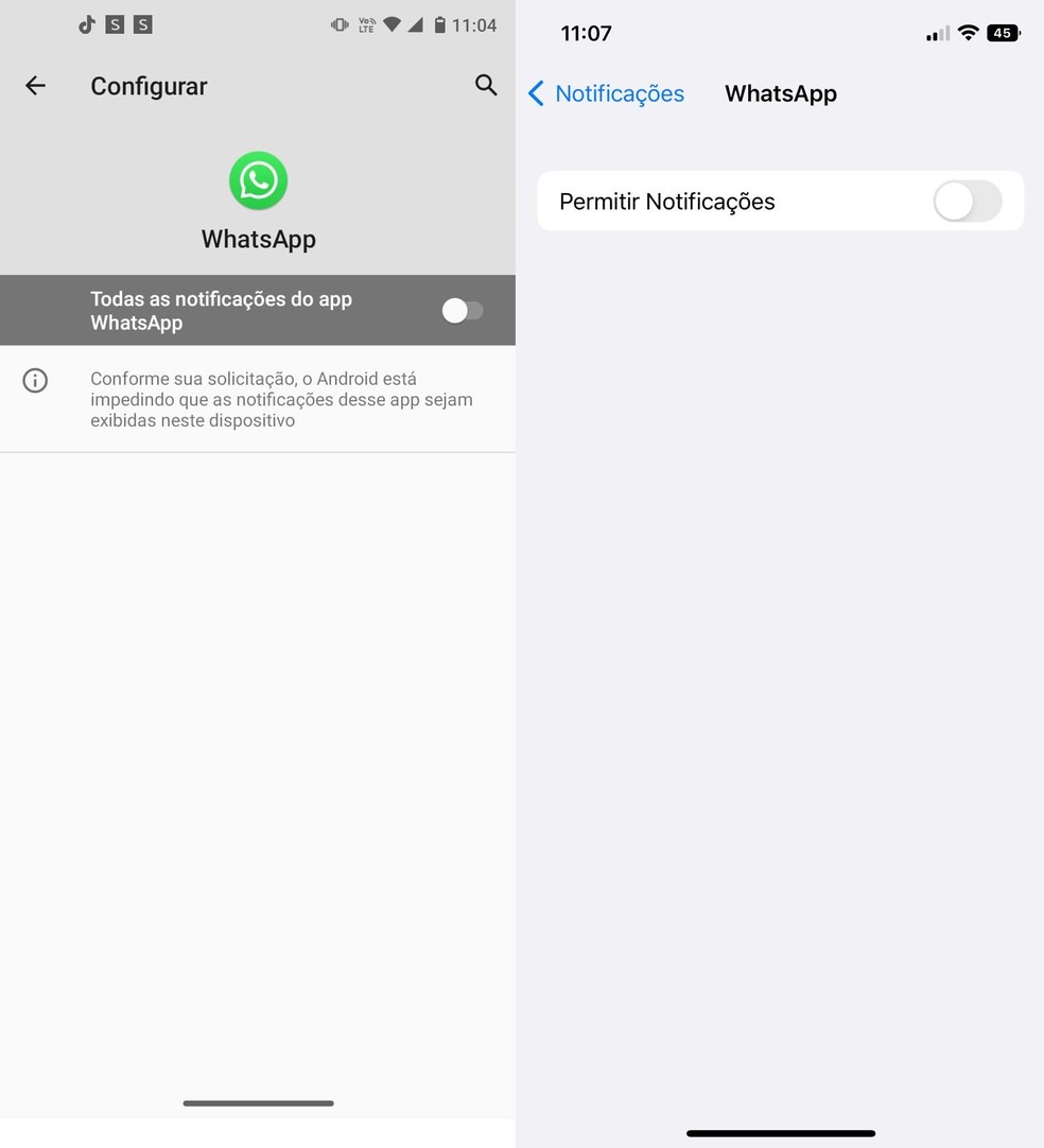 Desativando notificações do WhatsApp no Android e iPhone (iOS) — Foto: Reprodução/Clara Fabro
