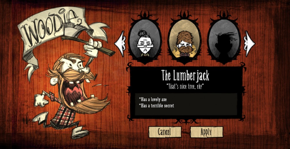 Tela de seleção com Woodie (Foto: Reprodução/Dont Starve Wikia) — Foto: TechTudo
