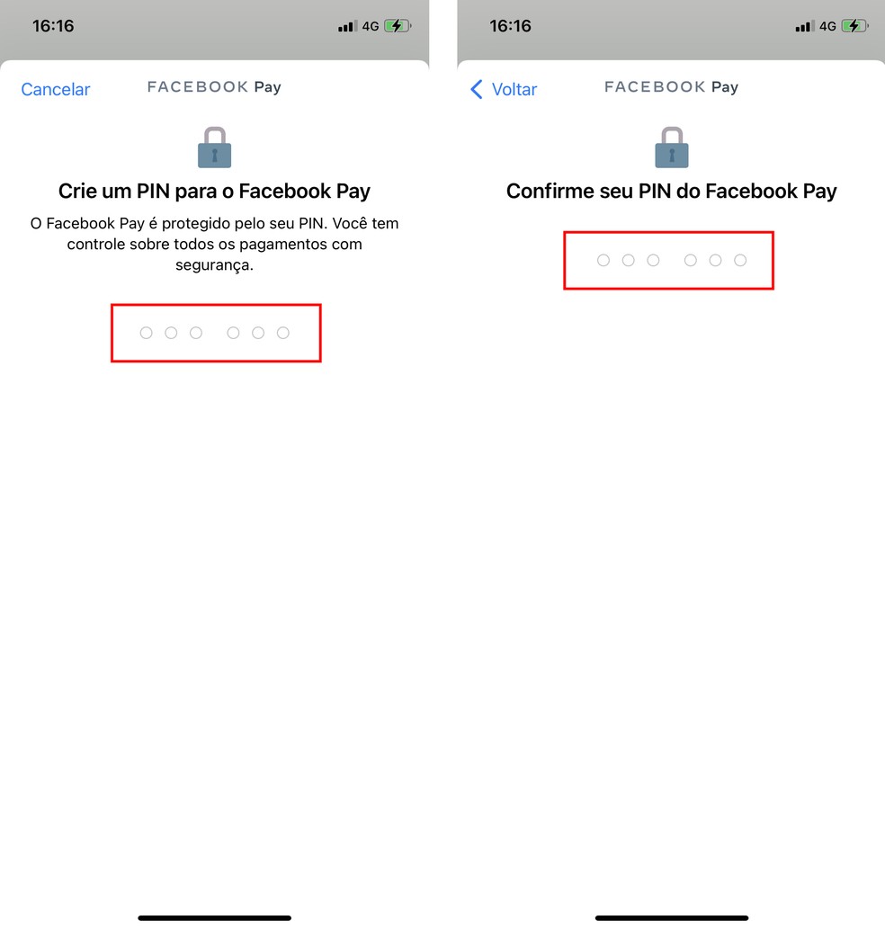 Facebook Pay tem código PIN de seis dígitos — Foto: Reprodução/Rodrigo Fernandes