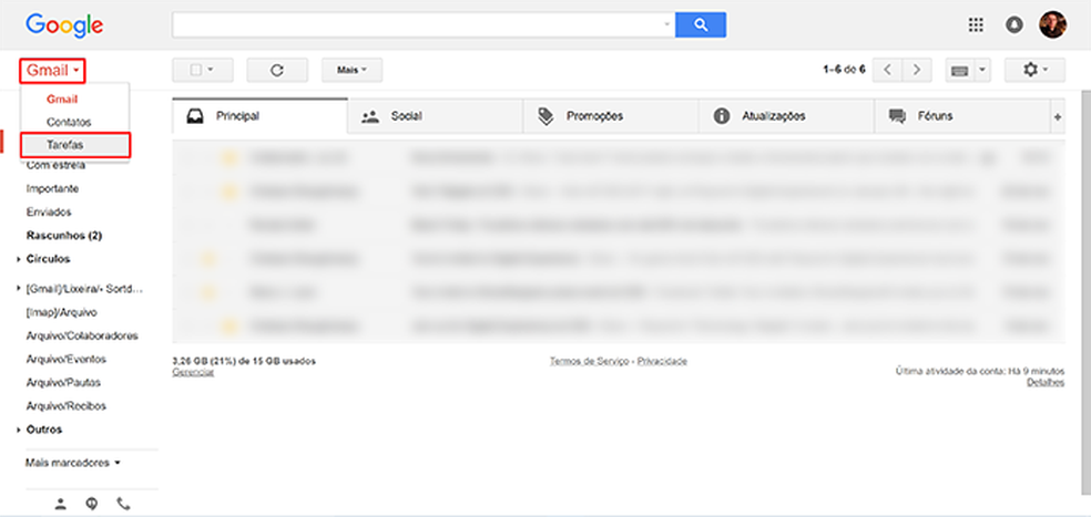Gmail possui lista de tarefas embutidas na versão web do serviço (Foto: Reprodução/Elson de Souza) — Foto: TechTudo