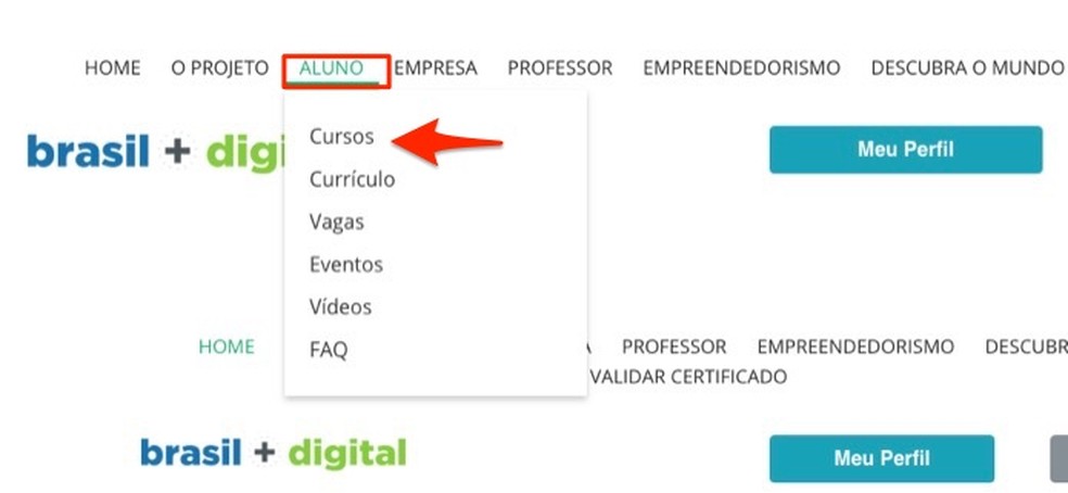 Ação para encontrar cursos do site Brasil Mais TI — Foto: Reprodução/Marvin Costa