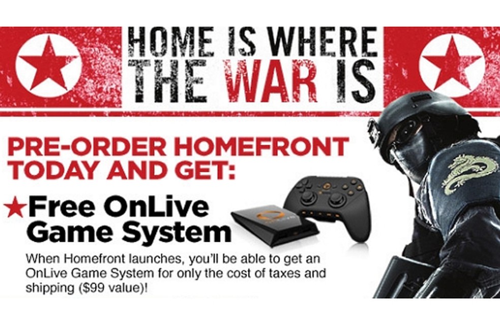 OnLive vai dar o console de graça para quem comprar o jogo Homefront