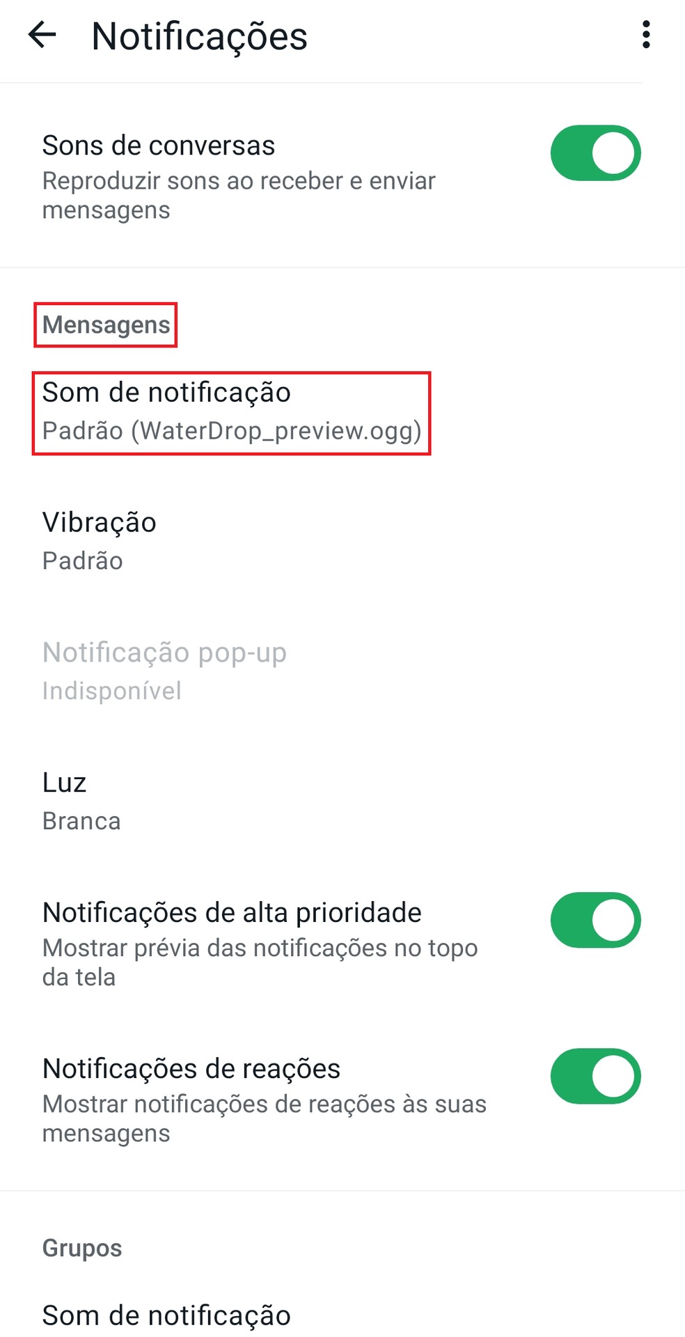 Escolha "Padrão" em "Som de notificação" — Foto: Reprodução/Bruno Guerra