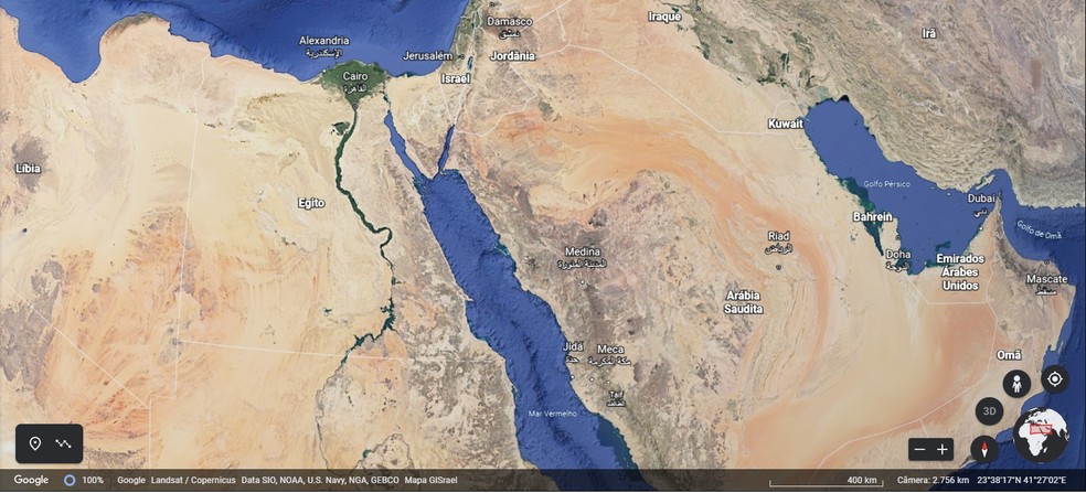 Google Earth: coordenadas dos locais são exibidas no rodapé da página — Foto: Reprodução/Rodrigo Fernandes