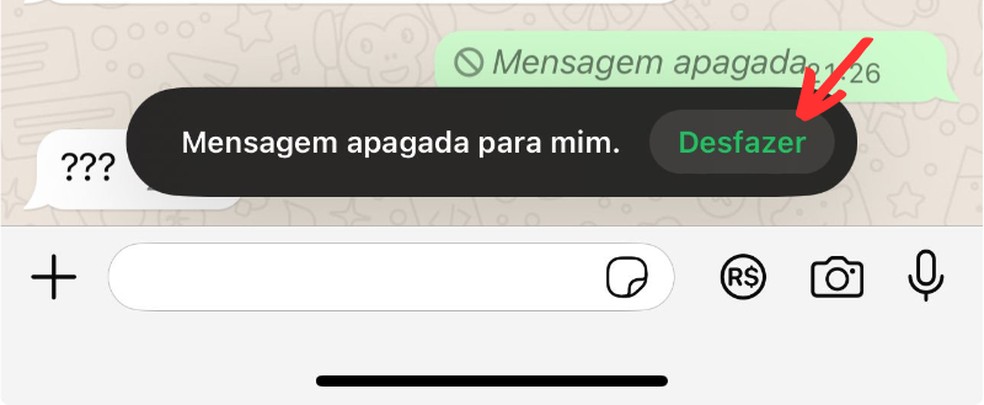 Recurso do WhatsApp permite desfazer exclusão de mensagens no app — Foto: Reprodução/Clara Fabro