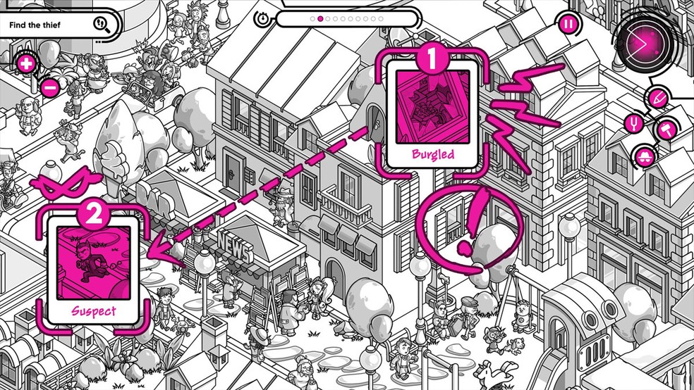 Crime O'Clock começa como um game tradicional de encontrar objetos, mas se aprofunda com mecânicas de investigação — Foto: Reprodução/Steam