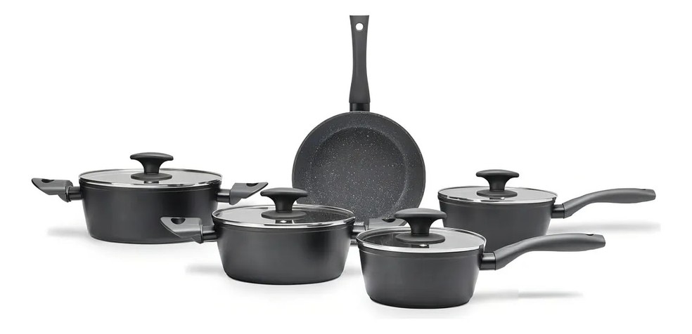 Jogo De Panelas Fogão Indução Brinox Ceramic Life Orion 5pçs Cor Preto — Foto: Divulgação/Brinox