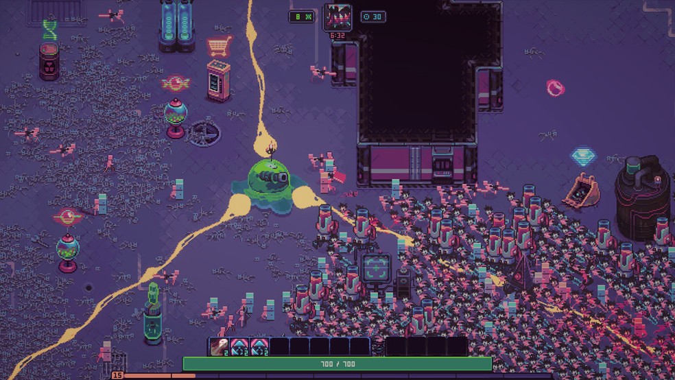 Slime 3K: Rise Against Despot é um jogo roguelike 2D bastante inspirado por Vampire Survivors — Foto: Reprodução/Steam