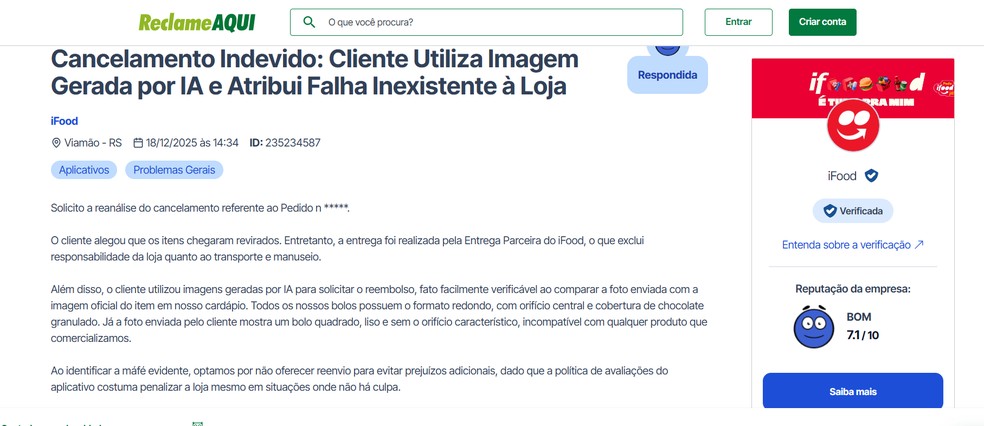  Reprodução/Reclame Aqui