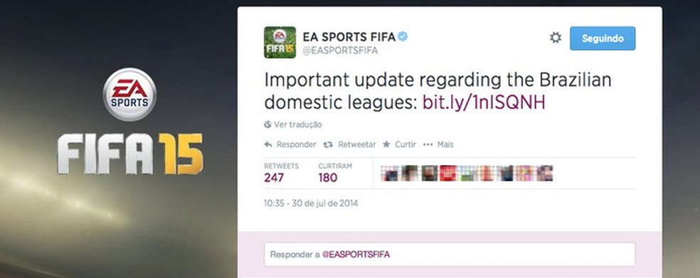 Jogo de videogame, Fifa 2015, não terá times brasileiros