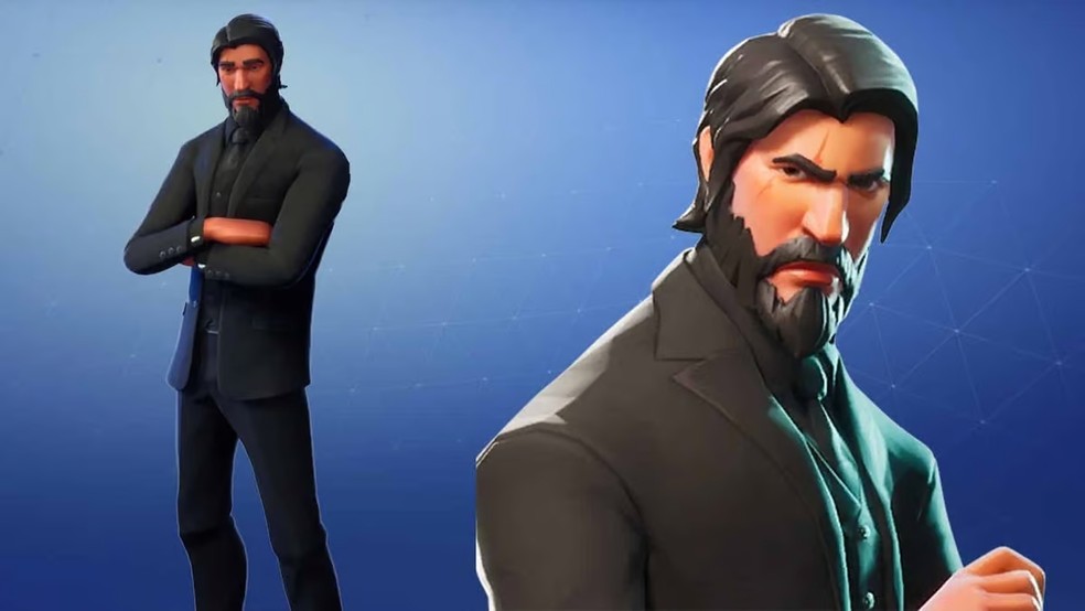 The Reaper é uma skin do Fortnite inspirada no John Wick, com um design semelhante ao personagem do cinema: terno e gravata pretos — Foto: Reprodução/Dexerto