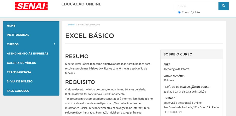Senai disponibiliza um curso de Excel gratuito com certificado — Foto: Reprodução/Senai