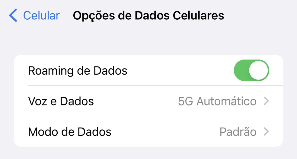 iPhone (iOS) permite configurar acesso ao 5G — Foto: Reprodução/TechTudo