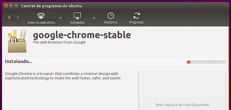 Aguardando a conclusão da instalação do Google Chrome no Linux — Foto: Reprodução/Edivaldo Brito