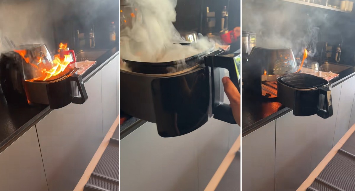 Vídeo mostra Air Fryer que pegou fogo com pão de queijo; saiba evitar