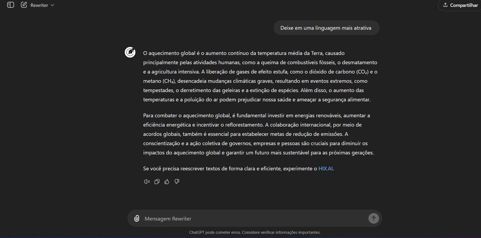 Como reescrever texto no ChatGPT usando a ferramenta Rewriter