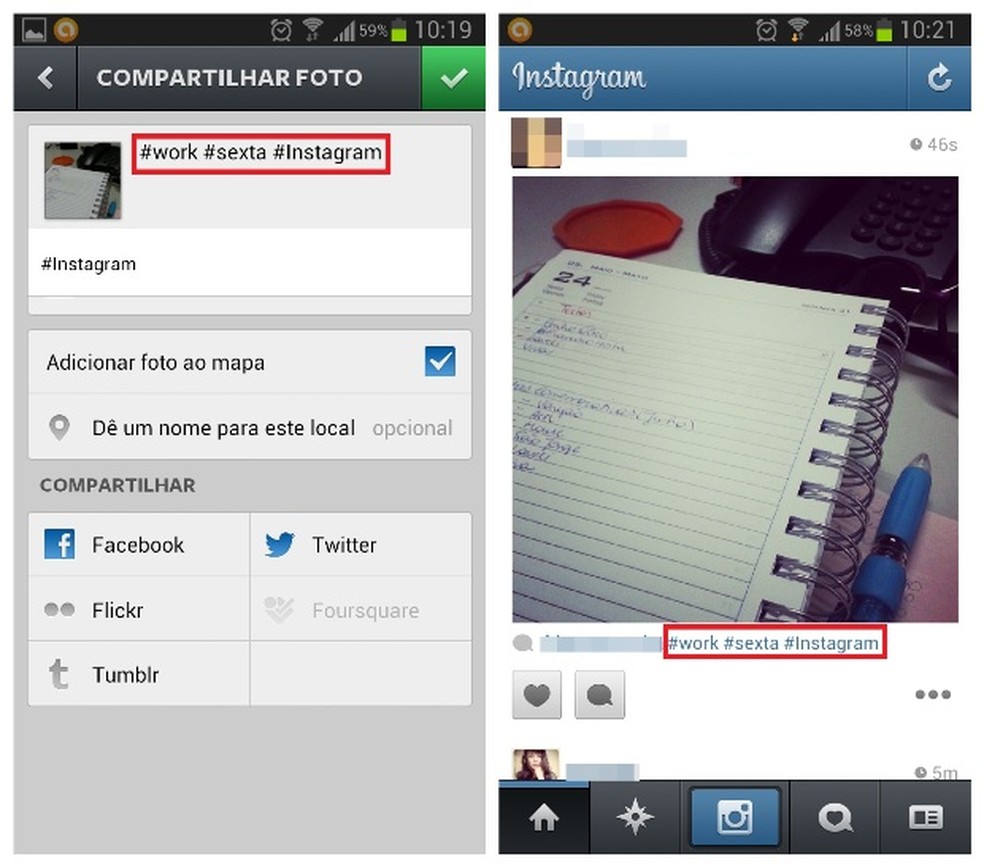 Inserindo hashtags na foto no Instagram (Foto: Reprodução/Lívia Dâmaso) — Foto: TechTudo