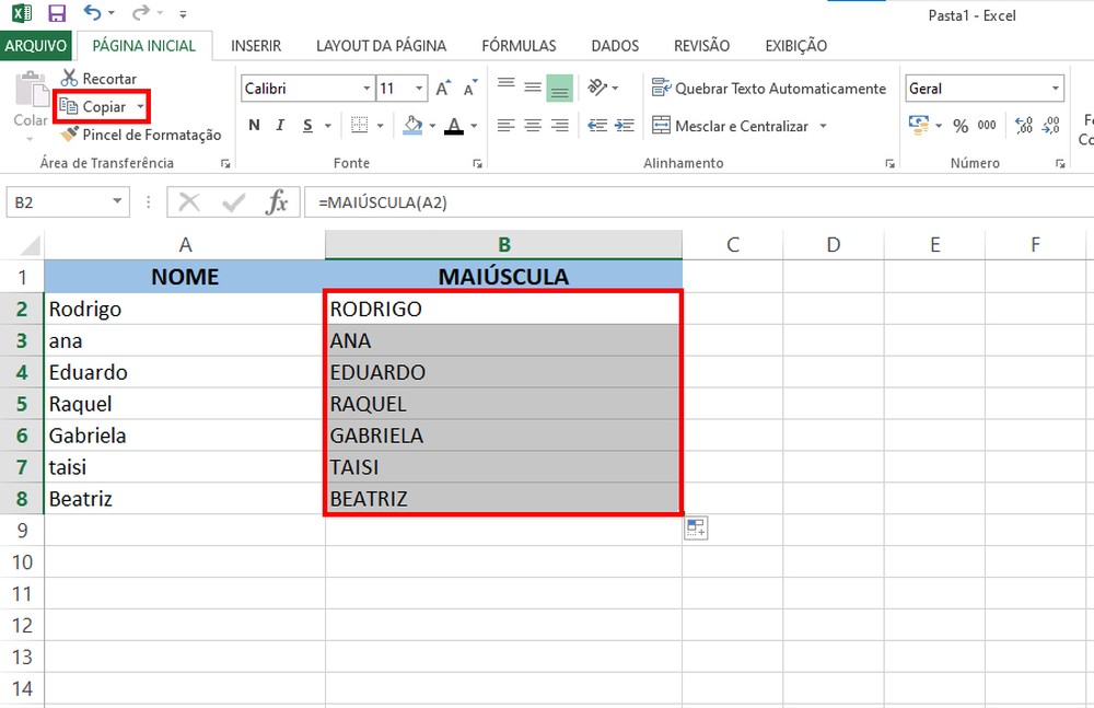 Como deixar todas as letras maiúsculas no Excel