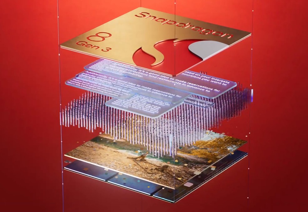 Processador Snapdragon 8 Gen 3, da Qualcomm, equipa o Xiaomi Mix Flip — Foto: Divulgação/Qualcomm