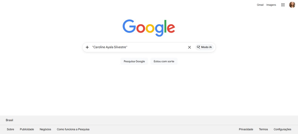 Busca pelo nome completo entre aspas mostra resultados mais precisos sobre você — Foto: Reprodução/Caroline Silvestre