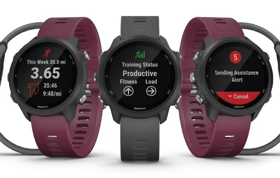 Garmin Forerunner 245 nas cores cinza ardósia e amora — Foto: Divulgação/Garmin