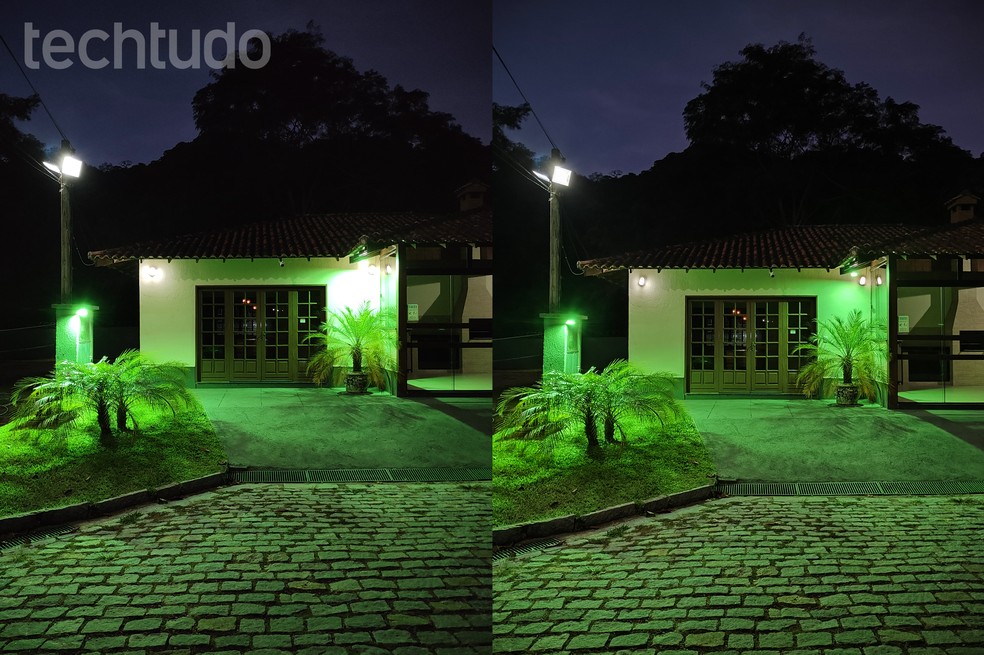 Foto tirada pelo Motorola Razr 40 Ultra sem modo noturno vs foto tirada com modo noturno ativado — Foto: Ana Letícia Loubak/TechTudo