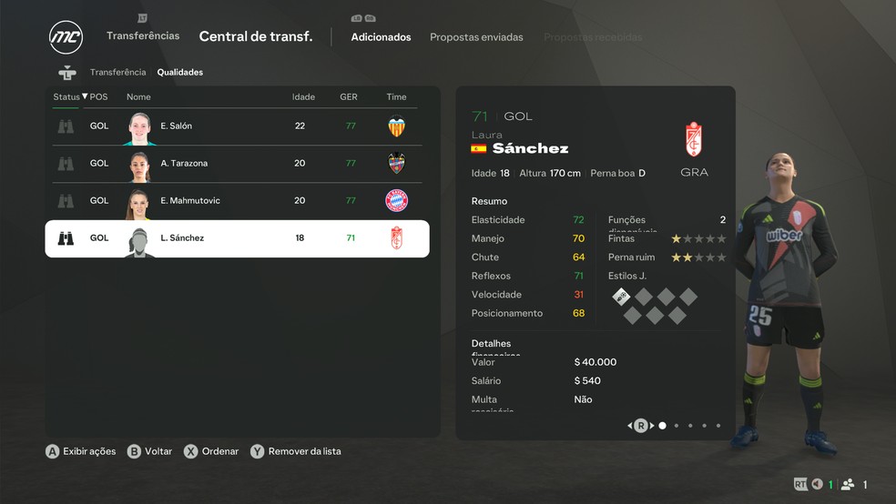 Laura Sánchez, do Granada, no Modo Carreira do EA FC 25 — Foto: Reprodução/Luccas Melo