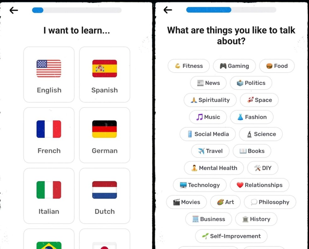 App Langotalk permite conversar ou falar em outros idiomas com dezenas de bots — Foto: Reprodução/Gisele Souza