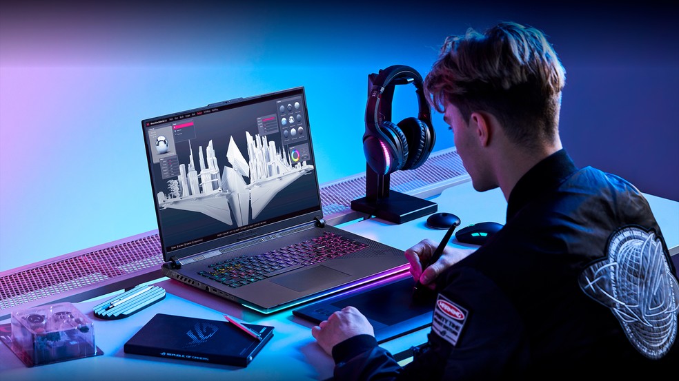 Rog Strix Scar 18 conta com a placa de vídeo Nvidia GeForce RTX 4090 — Foto: Divulgação/Asus