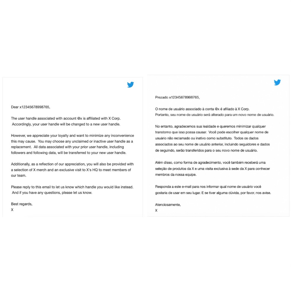 Após a mudança para X, a empresa tomou para si o perfil @x, que pertencia a outro usuário desde 2007 — Foto: Reprodução/TechCrunch (Tradução - Raphael Alves)
