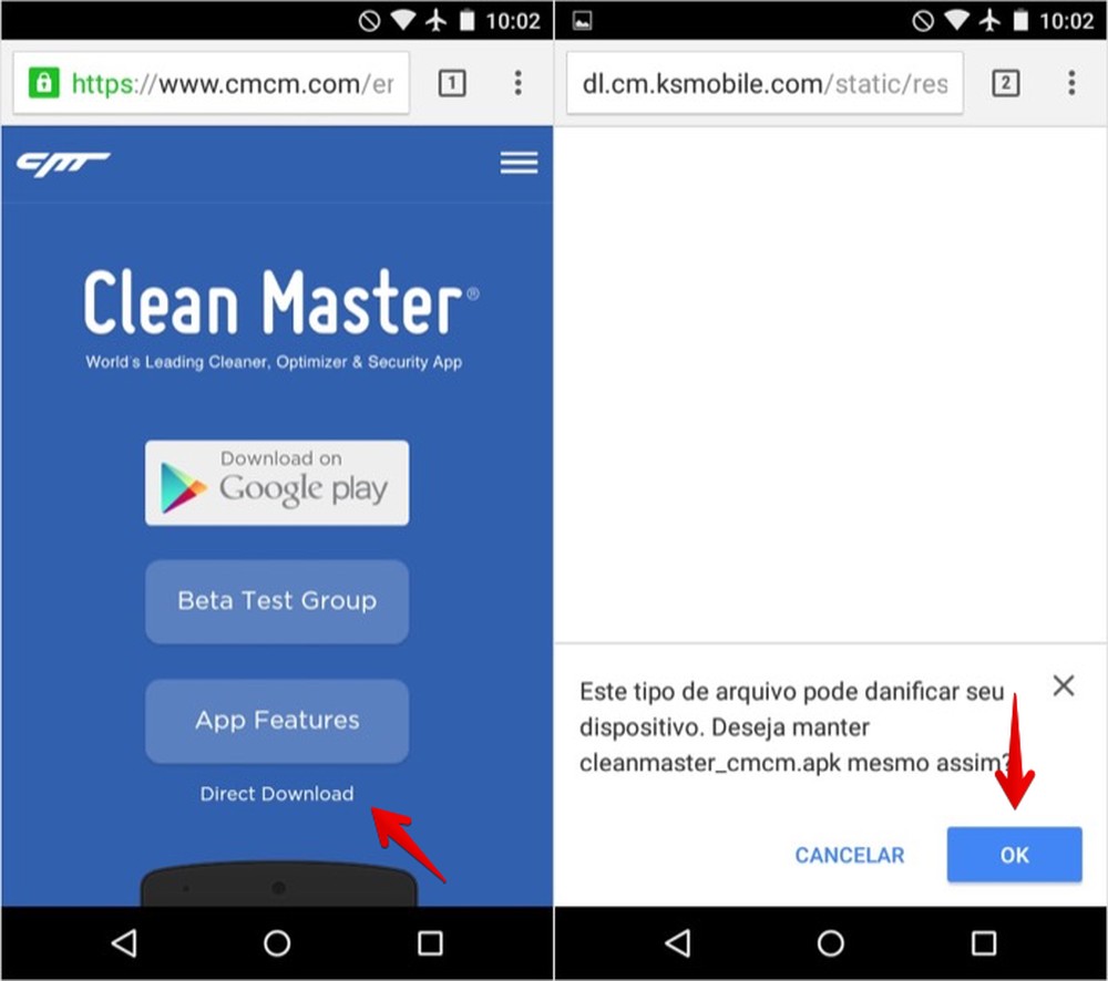 Como baixar o arquivo apk do aplicativo Clean Master