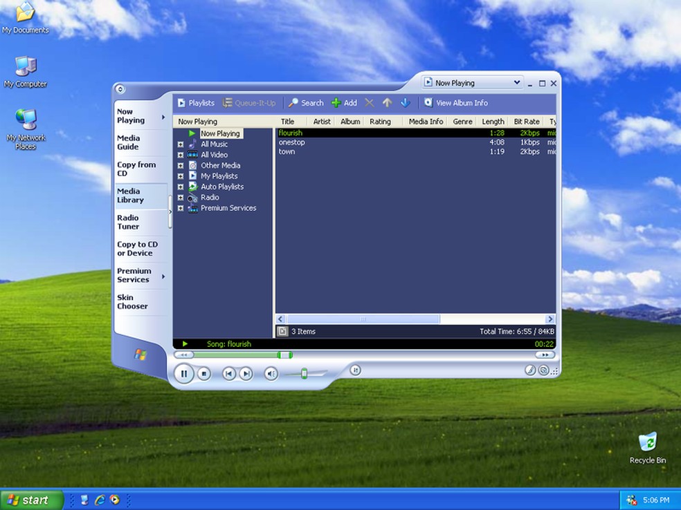 O reprodutor padrão de mídia da Microsoft também trouxe novidades no XP — Foto: Reprodução