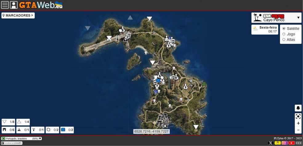 GTA Web  oferece mais de 100 marcadores pelo mapa de Los Santos, Cayo Perico e North Yankton — Foto: Reprodução/Róbson Martins