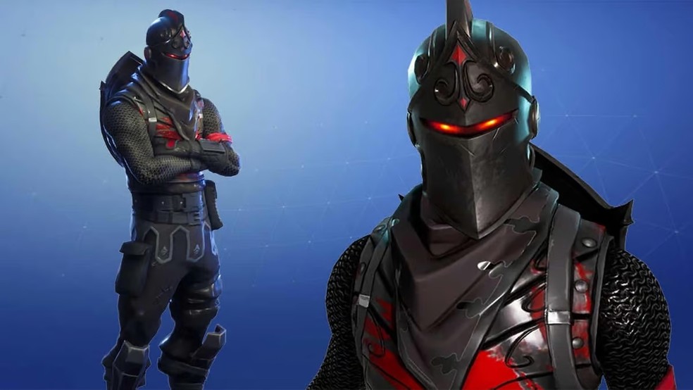 Black Knight, skin que demonstra um cavaleiro de armadura preta com detalhes em vermelho, uma das mais antigas de Fortnite  — Foto: Reprodução/Dexerto