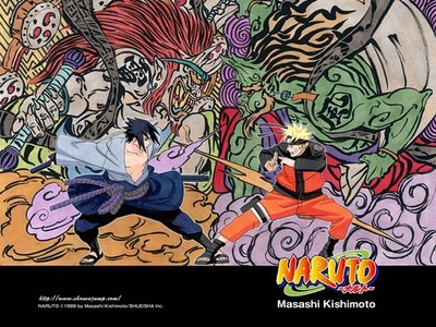Papel De Parede Adesivo Mangá Naruto vs Sasuke Anime
