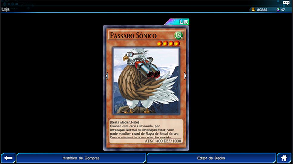 O Pássaro Sônico brilha em decks de ritual em Yu-Gi-Oh! Duel Links (Foto: Reprodução/Murilo Molina) — Foto: TechTudo
