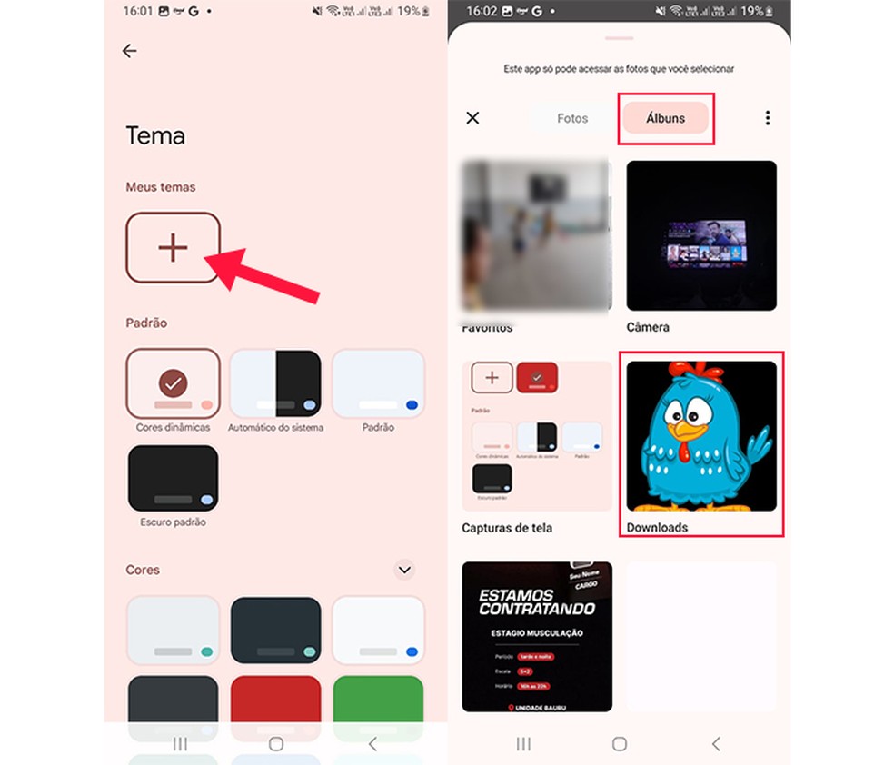 Ação para adicionar um tema da galeria no teclado do WhatsApp — Foto: Reprodução/Marcela Franco