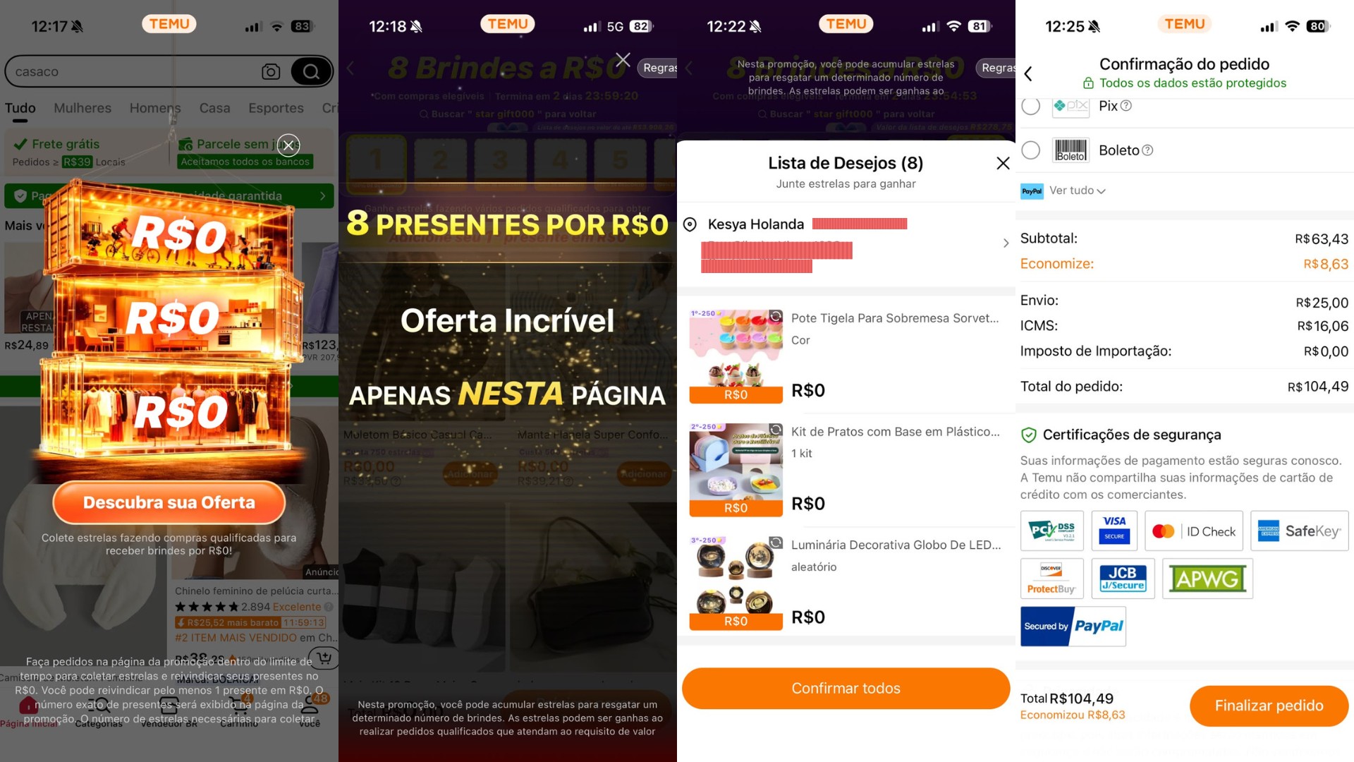 É verdade que a Temu dá produtos de graça? Testei o resgate de brindes