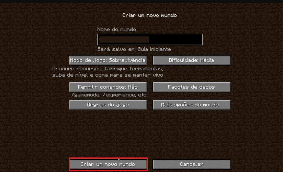 Crie seu mundo no Minecraft — Foto: Reprodução/YouTube