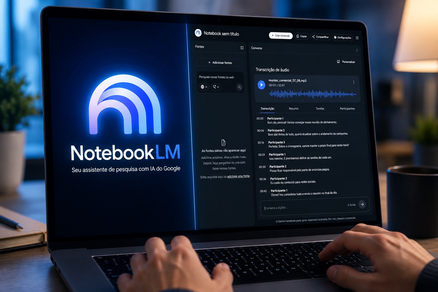 NotebookLM para transcrever áudio: testamos e mostramos como usar