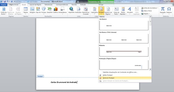 Veja como inserir cabeçalho e rodapé em documento do Word 2010