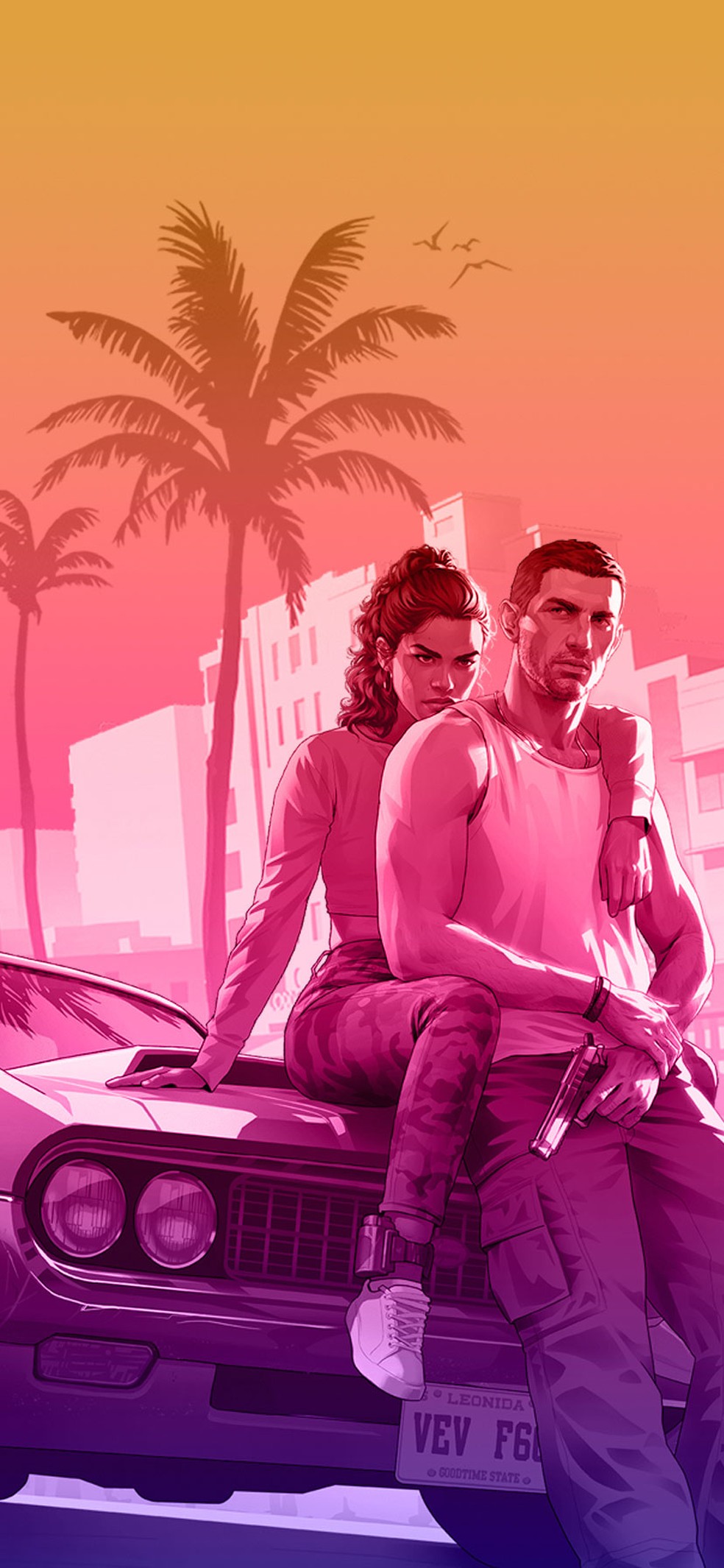 Wallpaper para smartphone com a arte oficial de GTA 6 com cores em gradiente pelo usuários Xayias do GTA Forums — Foto: Reprodução/Xayias, GTA Forums
