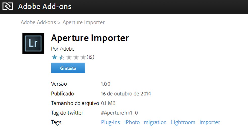 Aperture Importer pode ser baixado no site da Adobe (Foto: Divulgação) — Foto: TechTudo