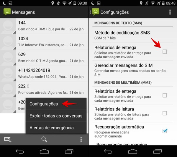 Como saber se o SMS foi lido