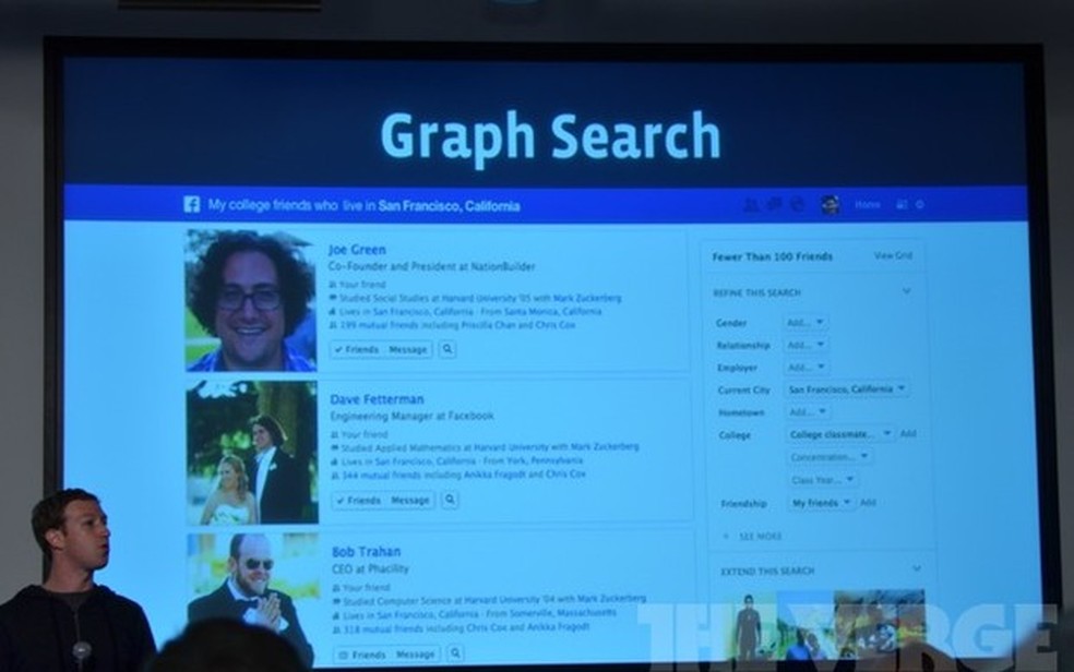 Graph Search; a nova busca social apresentada pelo Facebook nessa terça-feira em Palo Alto (Foto: Reprodução/The Verge) — Foto: TechTudo