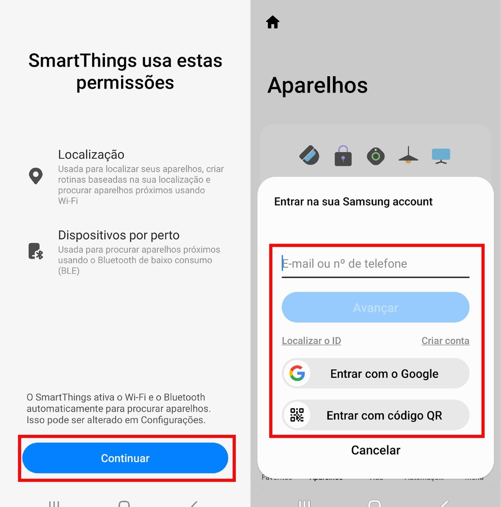 Permita que o app SmartThings ative o Wi-Fi e o Bluetooth para se conectar aos aparelhos da sua casa — Foto: Reprodução/Paola Mansur