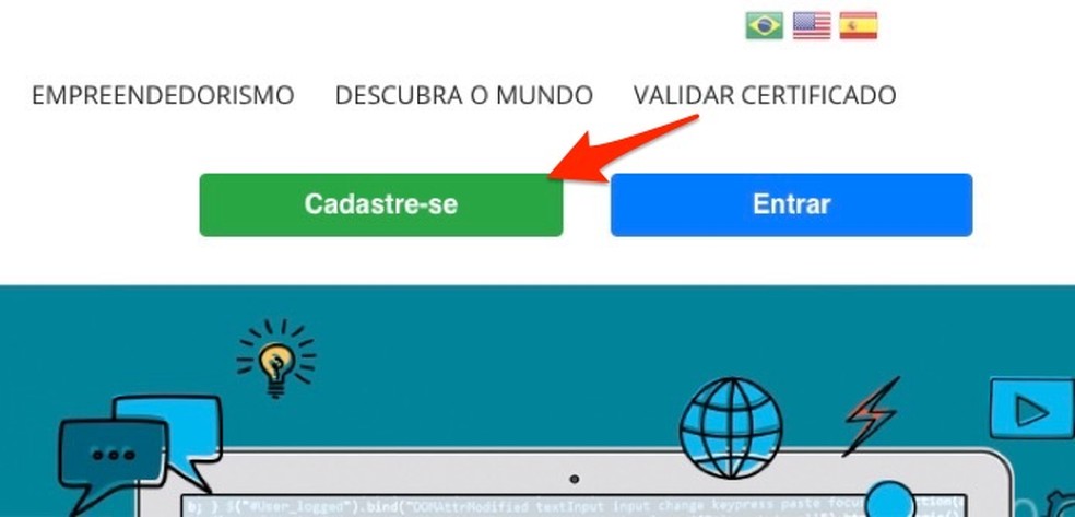 Ação para se cadastrar na plataforma Brasil Mais TI — Foto: Reprodução/Marvin Costa
